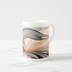 Abstract Anthracite Grey Sienna Modern Fractal Art Bone China Mug