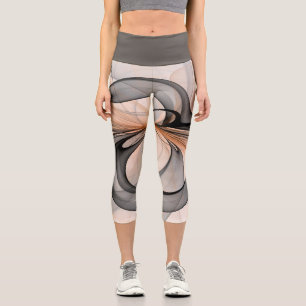 Abstract Anthracite Grey Sienna Modern Fractal Art Capri Leggings