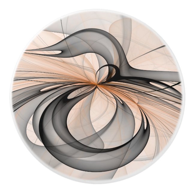 Abstract Anthracite Grey Sienna Modern Fractal Art Ceramic Knob (Front)