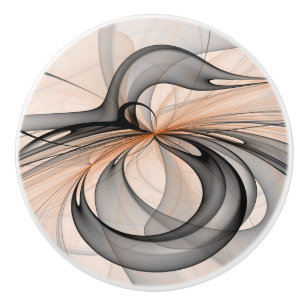 Abstract Anthracite Grey Sienna Modern Fractal Art Ceramic Knob