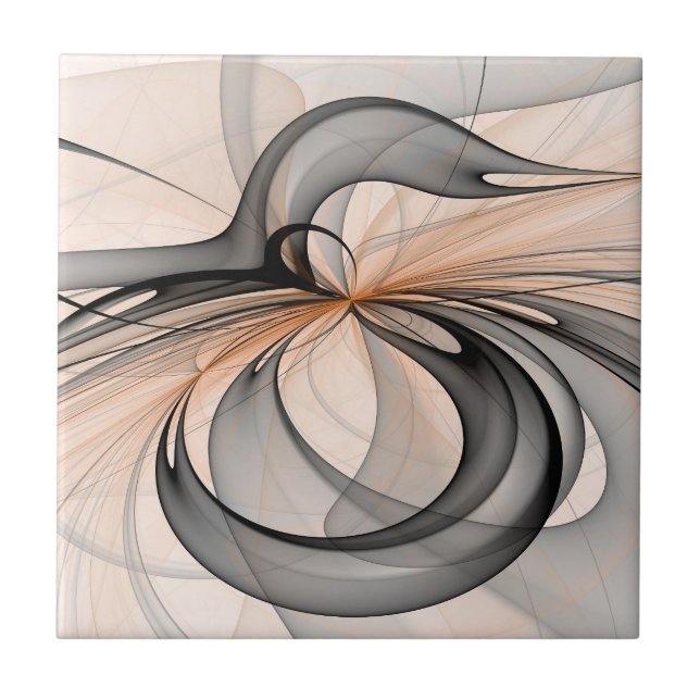 Abstract Anthracite Grey Sienna Modern Fractal Art Ceramic Tile (Front)