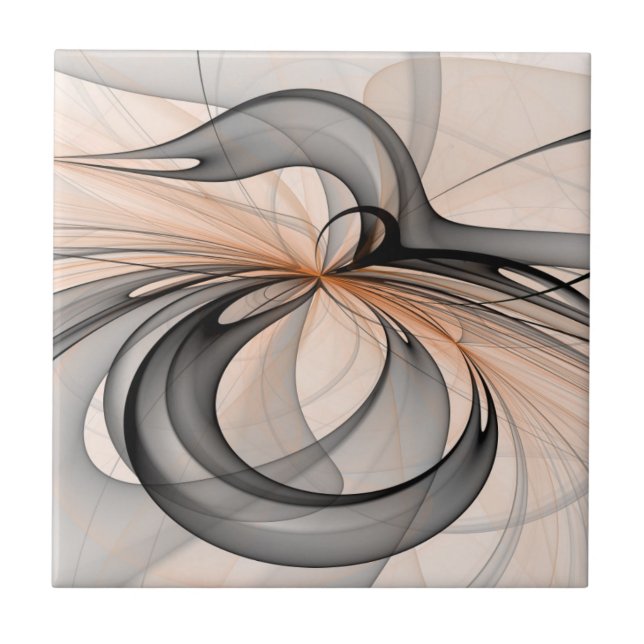 Abstract Anthracite Grey Sienna Modern Fractal Art Ceramic Tile (Front)