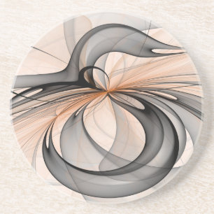 Abstract Anthracite Grey Sienna Modern Fractal Art Coaster
