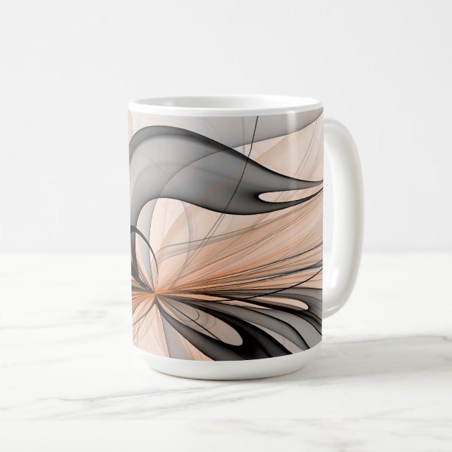 Abstract Anthracite Grey Sienna Modern Fractal Art Coffee Mug (Front Right)
