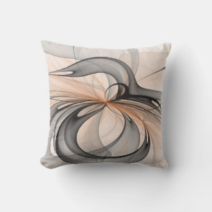 Abstract Anthracite Grey Sienna Modern Fractal Art Cushion