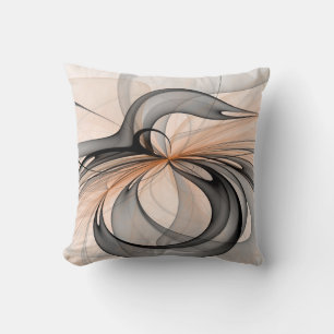 Abstract Anthracite Grey Sienna Modern Fractal Art Cushion