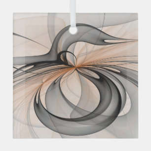 Abstract Anthracite Grey Sienna Modern Fractal Art Glass Tree Decoration