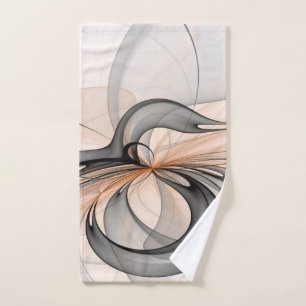 Abstract Anthracite Grey Sienna Modern Fractal Art Hand Towel