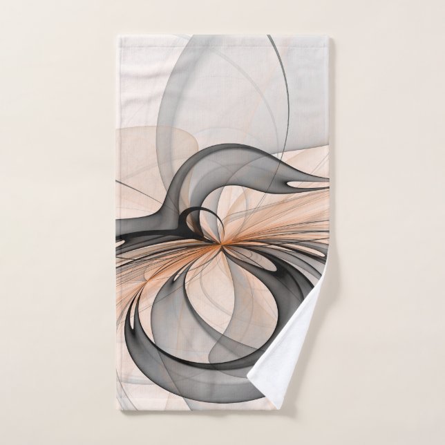 Abstract Anthracite Grey Sienna Modern Fractal Art Hand Towel (Hand Towel)