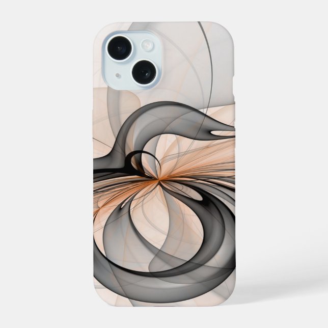 Abstract Anthracite Grey Sienna Modern Fractal Art iPhone 15 Case (Back)
