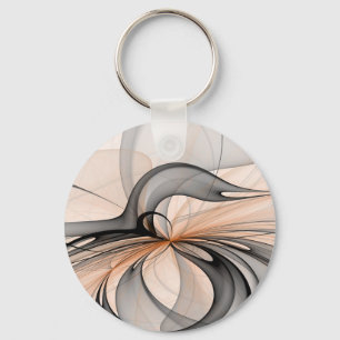 Abstract Anthracite Grey Sienna Modern Fractal Art Key Ring