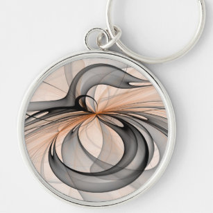 Abstract Anthracite Grey Sienna Modern Fractal Art Key Ring