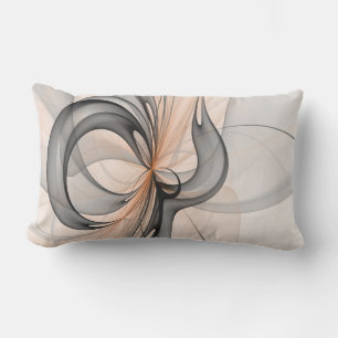 Abstract Anthracite Grey Sienna Modern Fractal Art Lumbar Cushion
