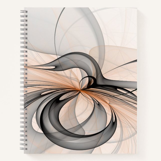 Abstract Anthracite Grey Sienna Modern Fractal Art Notebook (Front)