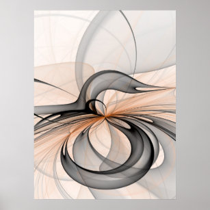 Abstract Anthracite Grey Sienna Modern Fractal Art Poster