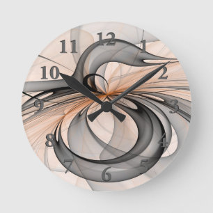 Abstract Anthracite Grey Sienna Modern Fractal Art Round Clock