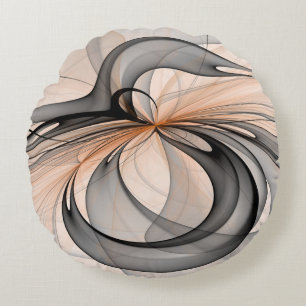Abstract Anthracite Grey Sienna Modern Fractal Art Round Cushion