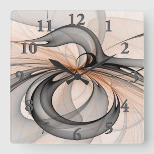 Abstract Anthracite Grey Sienna Modern Fractal Art Square Wall Clock