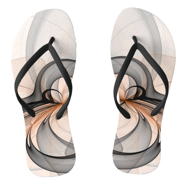 Abstract Anthracite Grey Sienna Modern Fractal Art Thongs (Footbed)