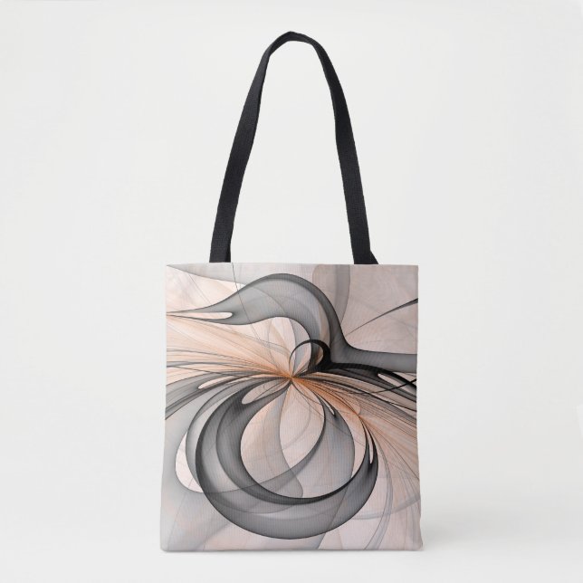 Abstract Anthracite Grey Sienna Modern Fractal Art Tote Bag (Front)
