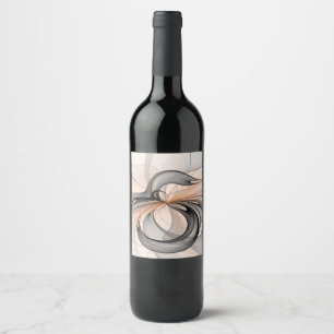 Abstract Anthracite Grey Sienna Modern Fractal Art Wine Label