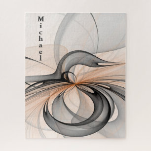 Abstract Anthracite Grey Sienna Shape Fractal Name Jigsaw Puzzle