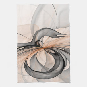 Abstract Anthracite Grey Sienna Shapes Fractal Art Tea Towel