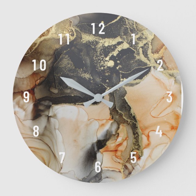 Abstract Apricot Black Gold Art Large Clock (Front)