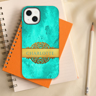 Abstract Aqua and Gold Name  iPhone 13 Case