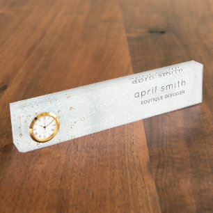 Abstract Aqua Blue Brush Stoke Watercolor Glitter Nameplate