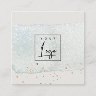 Abstract Aqua Blue Brush Stoke Watercolor Logo Square Business Card