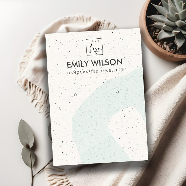 ABSTRACT AQUA BLUE CERAMIC EARRING DISPLAY LOGO BUSINESS CARD (Creator Uploaded)