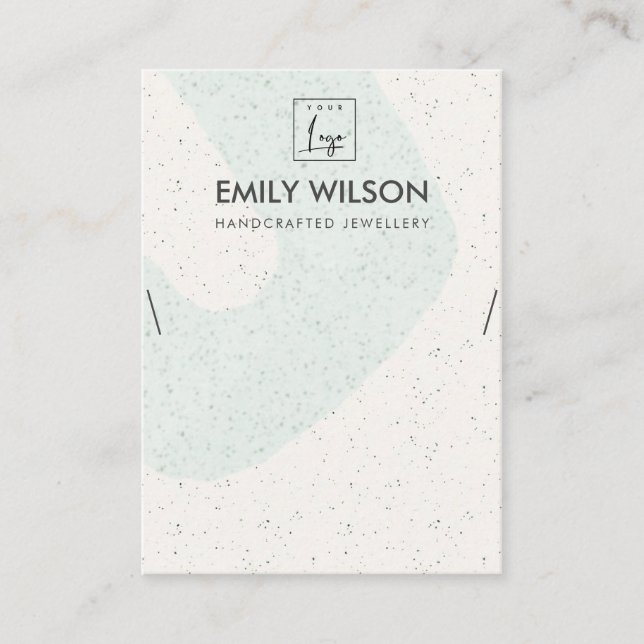 ABSTRACT AQUA BLUE CERAMIC NECKLACE DISPLAY LOGO BUSINESS CARD (Front)