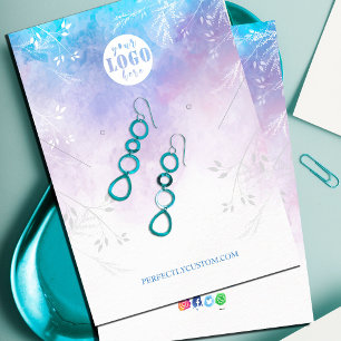 Abstract Aqua Blue necklace earrings Business Card