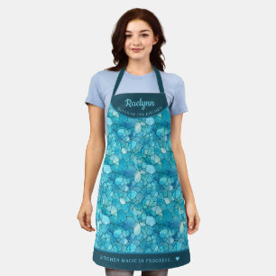 Abstract aqua blue pattern pretty personalised  apron
