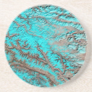 Abstract Aqua Blue Sandstone Coaster