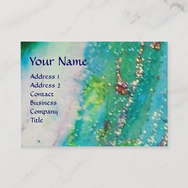 ABSTRACT AQUA BLUE TEAL GOLD SPARKLES,RED WAX SEAL BUSINESS CARD (Front)