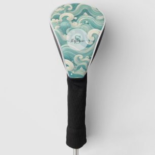 Abstract Aqua Blue & White Wave – Modern Fluid Art Golf Head Cover