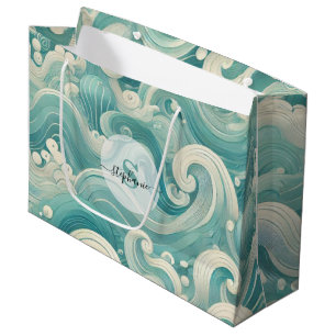 Abstract Aqua Blue & White Wave – Modern Fluid Art Large Gift Bag