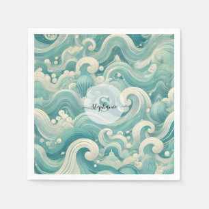 Abstract Aqua Blue & White Wave – Modern Fluid Art Napkin