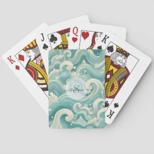 Abstract Aqua Blue & White Wave – Modern Fluid Art Playing Cards
