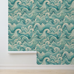 Abstract Aqua Blue & White Wave – Modern Fluid Art Wallpaper