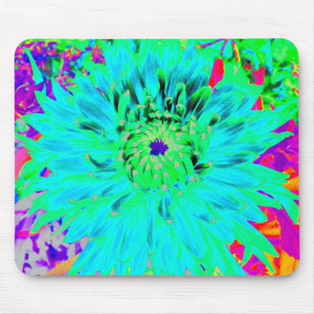Abstract Aqua Decorative Dahlia Flower Mouse Pad (Front)