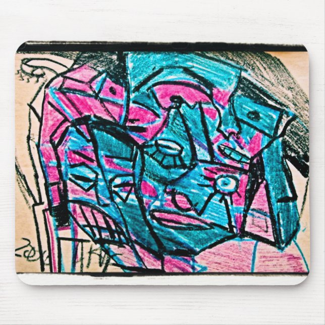 abstract aqua face mouse pad (Front)