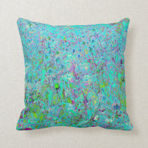 Abstract Aqua Green and Purple Coneflower Garden Cushion