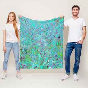 Abstract Aqua Green and Purple Coneflower Garden Fleece Blanket
