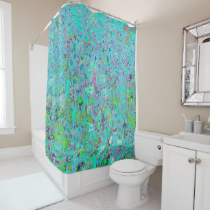 Abstract Aqua Green and Purple Coneflower Garden Shower Curtain