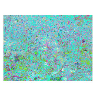 Abstract Aqua Green and Purple Coneflower Garden Tablecloth