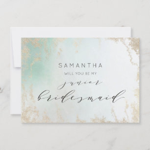 Abstract Aqua Ombre Fade with Frosted Gold Glitter