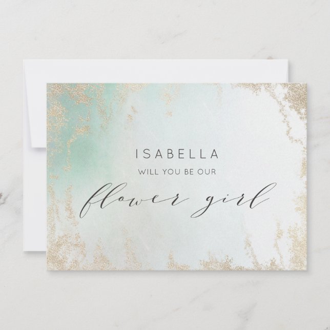 Abstract Aqua Ombre Fade with Frosted Gold Glitter (Front)